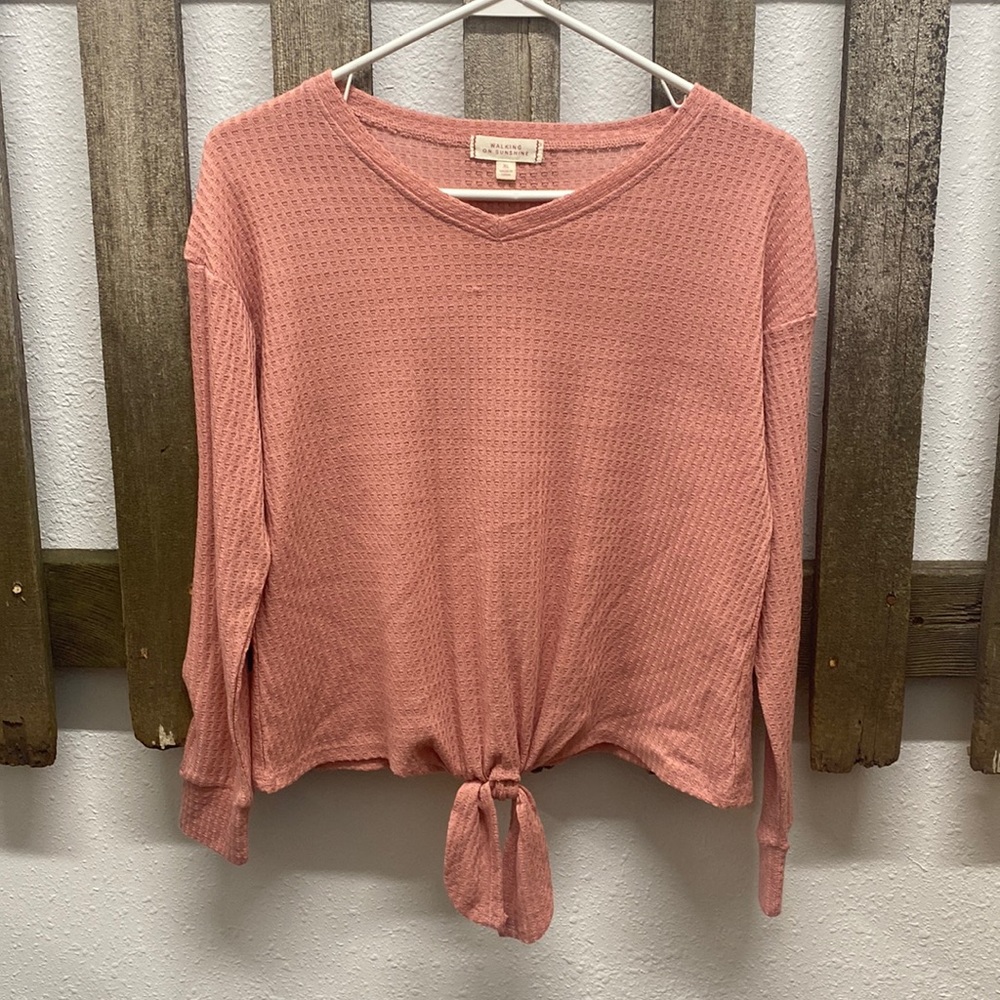 WALKING ON SUNSHINE BLUSH TIE FRONT TOP XL NEW